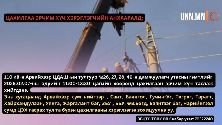 ЦАХИЛГАА ЭРЧИМ ХҮЧ ХЭРЭГЛЭГЧИЙН АНХААРАЛД